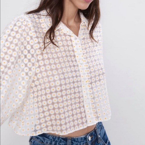 Zara Tops Zara Floral Organza Blouse Poshmark